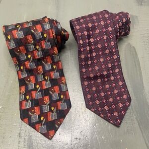 Lot of 2 ERMENEGILDO ZEGNA Ties Necktie Disegno Esclusivo Silk Floral Geometric